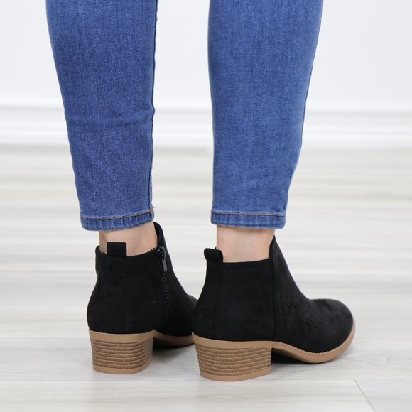 Black Suede Ankle Boots Laser Cut Design - Picture 9 of 12